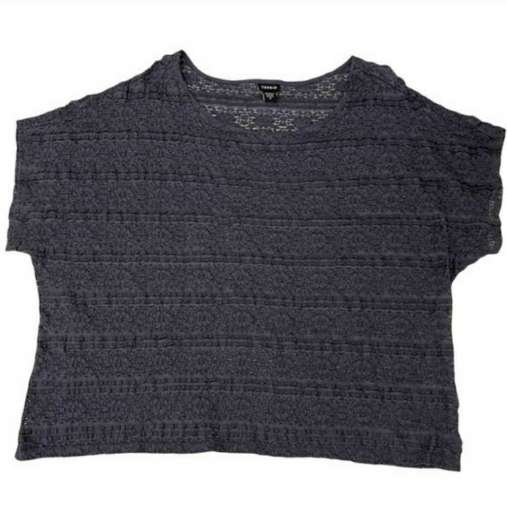 Torrid Size 4 Black Knit Stretchy Short Sleeve Crop Top Blouse US Size 4X